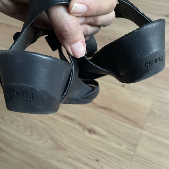 Camper‎ Black Calfskin Leather Micro Wedge Sandals Womens Size 41 EU / 11 US - Picture 6 of 8